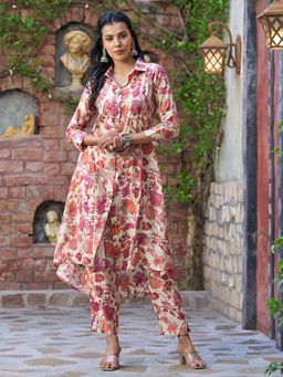 FASHOR - Foil Printed Kurta with Pant - Beige (Set of 2)