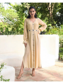 Taro India - Soothing Pearl Beige Dress With Belt