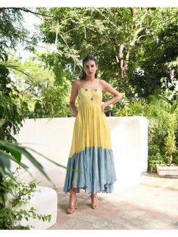 Taro India - Oyster Yellow And Teal Maxi Dress