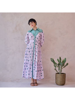 Taro India - Lavender Dot Meadow Maxi Dress With Belt