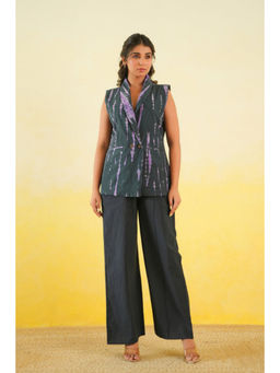 Keva Clothing - Long Waistcoat And Pants Co-Ord Set Of Two In Shibori (Black And Purple)