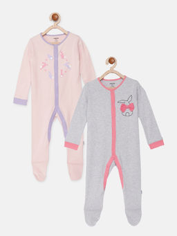 mackly - Pink & Grey Newborn Girls Rompers (Pack of 2)