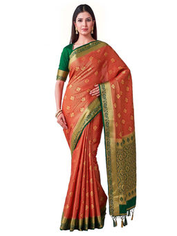 Mimosa - Silk Red Saree With Blouse Piece