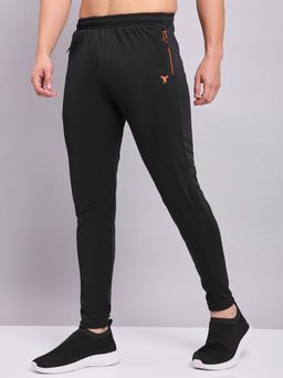Technosport - Men Black Solid Slim Fit Sports Trackpant