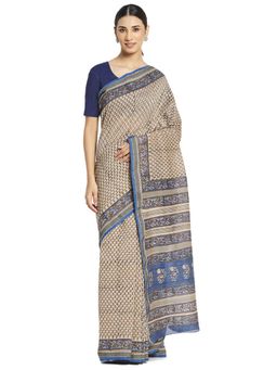 Fabindia - Cotton Silk Printed Sari (Beige)
