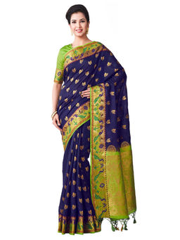 Mimosa - Silk Navy blue Saree With Blouse Piece