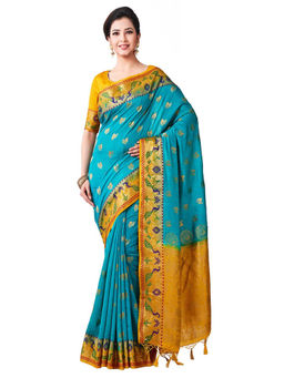 Mimosa - Silk Blue Saree With Blouse Piece