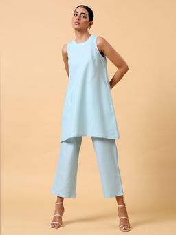 trueBrowns - Cotton Linen Light Blue Sleeveless Co-ord (Set of 2)