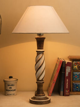 Homesake - Antique Twister Wooden Lamp White Shade