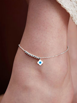 MINUTIAE - Silver-Plated Motif Chain Anklet for Womens & Girls (M)