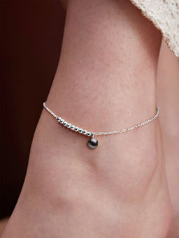 MINUTIAE - Silver-Plated Motif Chain Anklet for Womens & Girls (M)
