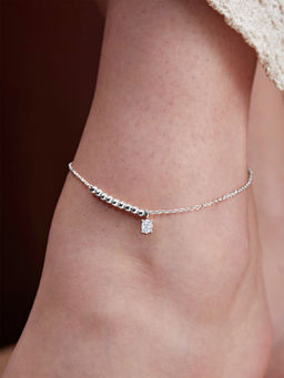 MINUTIAE - Silver-Plated Motif Chain Anklet for Womens & Girls (M)