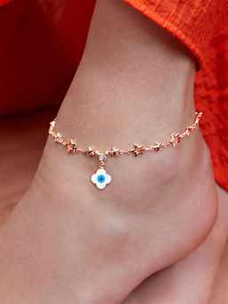 MINUTIAE - Rose Gold-Plated Motif Chain Anklet for Womens & Girls (M)