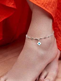 MINUTIAE - Silver-Plated Motif Chain Anklet for Womens & Girls (M)