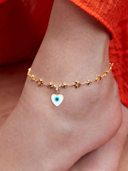 MINUTIAE - Gold-Plated Motif Chain Anklet for Womens & Girls (M)