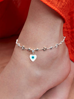 MINUTIAE - Silver-Plated Motif Chain Anklet for Womens & Girls (M)