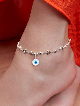 MINUTIAE - Silver-Plated Motif Chain Anklet for Womens & Girls (M)