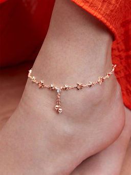 MINUTIAE - Rose Gold-Plated Motif Chain Anklet for Womens & Girls (M)