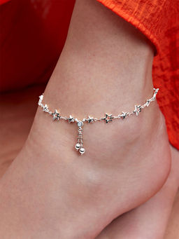 MINUTIAE - Silver-Plated Motif Chain Anklet for Womens & Girls (M)