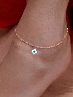 MINUTIAE - Rose Gold-Plated Motif Chain Anklet for Womens & Girls (M)
