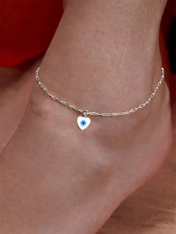 MINUTIAE - Silver-Plated Motif Chain Anklet for Womens & Girls (M)