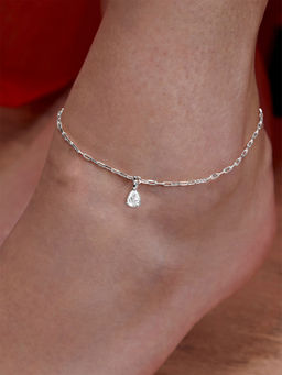 MINUTIAE - Silver-Plated Motif Chain Anklet for Womens & Girls (M)