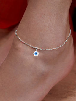 MINUTIAE - Silver-Plated Motif Chain Anklet for Womens & Girls (M)