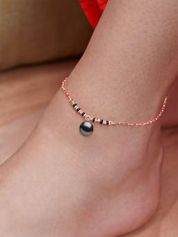 MINUTIAE - Rose Gold-Plated Motif Chain Anklet for Womens & Girls (M)