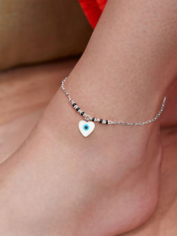MINUTIAE - Silver-Plated Motif Chain Anklet for Womens & Girls (M)