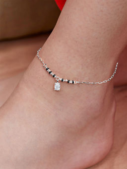 MINUTIAE - Silver-Plated Motif Chain Anklet for Womens & Girls (M)