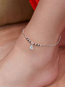 MINUTIAE - Silver-Plated Motif Chain Anklet for Womens & Girls (M)