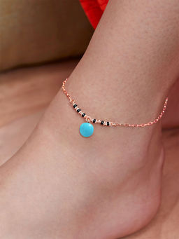 MINUTIAE - Rose Gold-Plated Motif Chain Anklet for Womens & Girls (M)