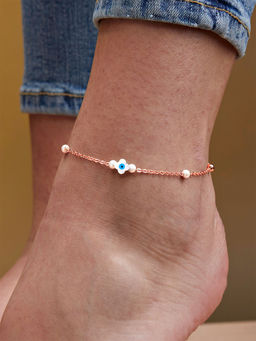 MINUTIAE - Rose Gold-Plated Motif Chain Anklet for Womens & Girls (M)