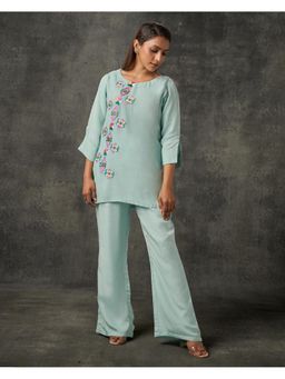 Phulkari Forever - Blue Pure Organza Hand Embroidered Tunic