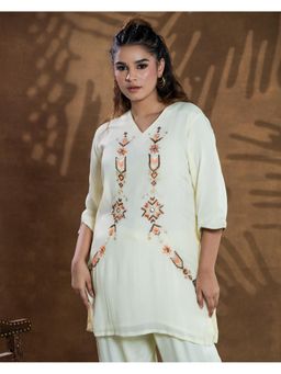 Phulkari Forever - Ivory Pure Chinon Hand Embroidered Tunic