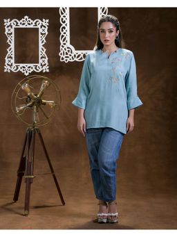 Phulkari Forever - Blue Pure Chinon Hand Embroidered Tunic