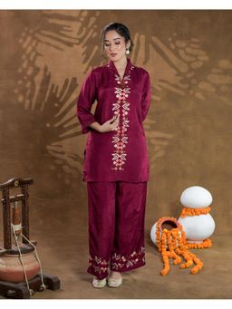 Phulkari Forever - Maroon Pure Silk Hand Embroidered Tunic