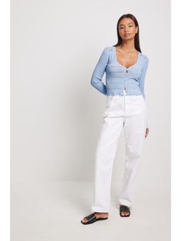 NA-KD - Fine Knitted Buttoned Cardigan-dusty Blue