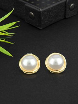 E2O - Gold-Toned and White Stone-Studded Circular Oversized Studs