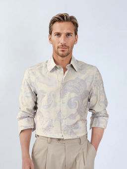 Rare Rabbit - Ami Beige Abstract Relaxed Fit Shirt