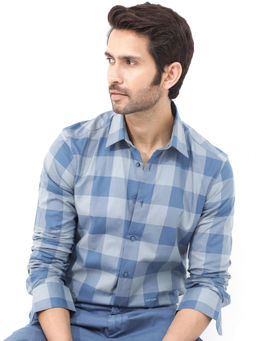 Rare Rabbit - Amos Blue Checked Regular Fit Shirt