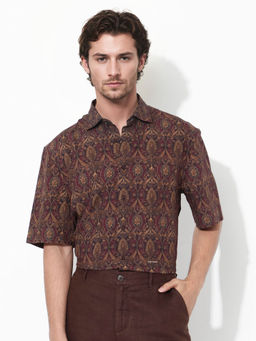 Rare Rabbit - Andin Brown Floral Print Boxy Fit Shirt