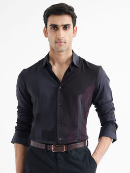 Rare Rabbit - Andron Dark Grey Abstract Regular Fit Shirt