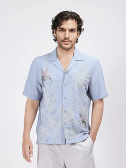 Rare Rabbit - Apheta Blue Embroidered Boxy Fit Shirt