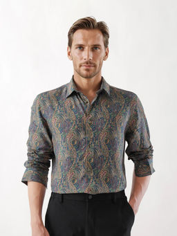 Rare Rabbit - Arieal Blue Paisley Print Regular Fit Shirt