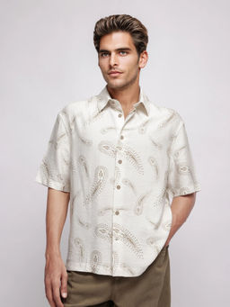 Rare Rabbit - Arkora Off White Paisley Print Regular Fit Shirt