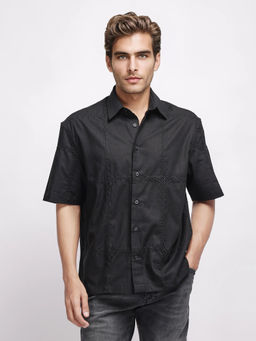 Rare Rabbit - Basko Black Embroidered Regular Fit Shirt