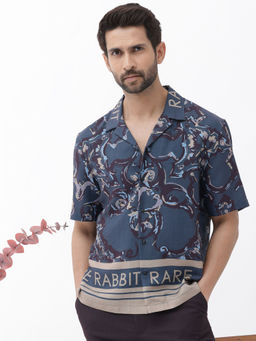 Rare Rabbit - Bordi Dark Navy Abstract Boxy Fit Shirt