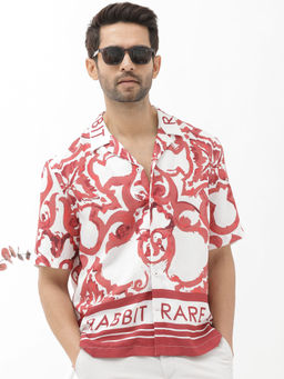Rare Rabbit - Bordi Red Abstract Boxy Fit Shirt