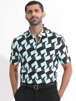 Rare Rabbit - Brimmer Light Blue Geometric Regular Fit Shirt